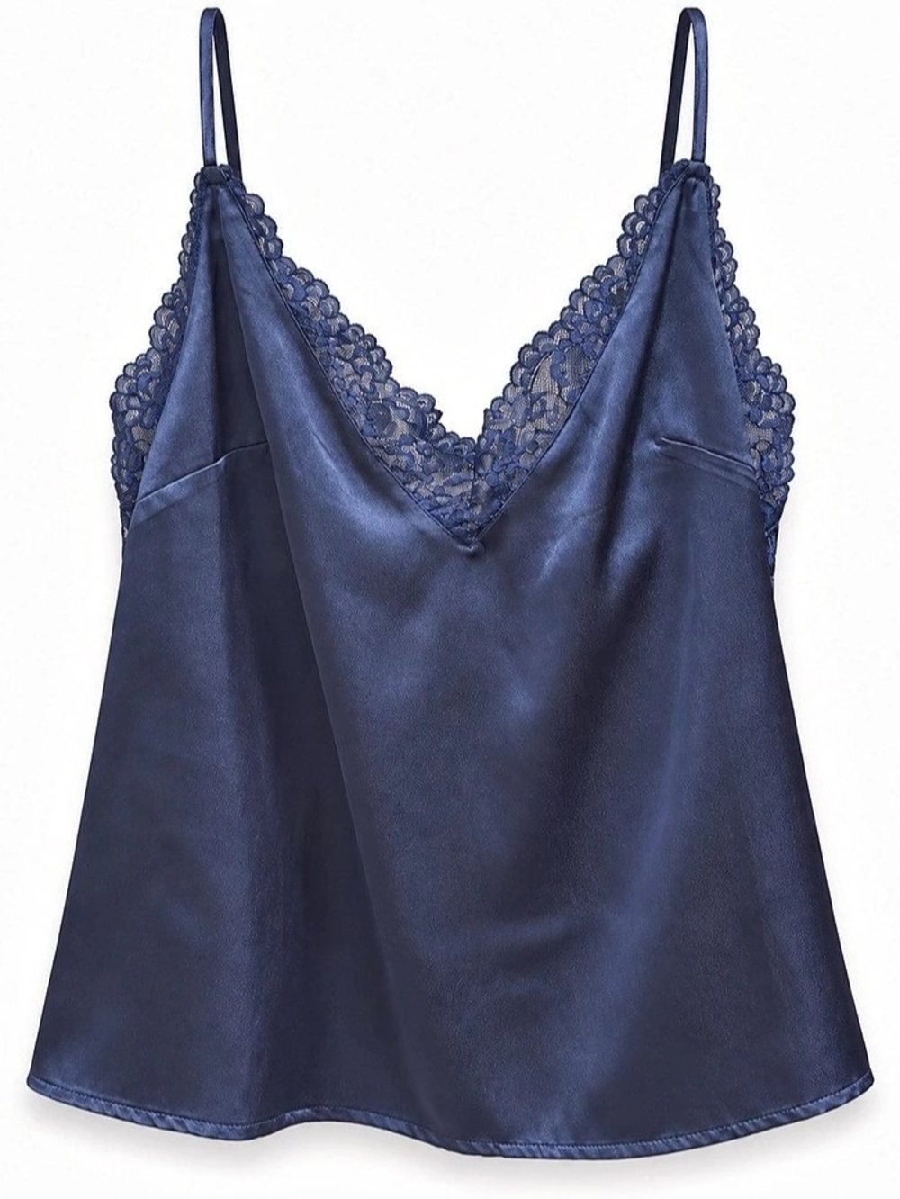 Adore Me Navy Lace Trim Satin Camisole  Like New Small Capsule Dark Blue Size S